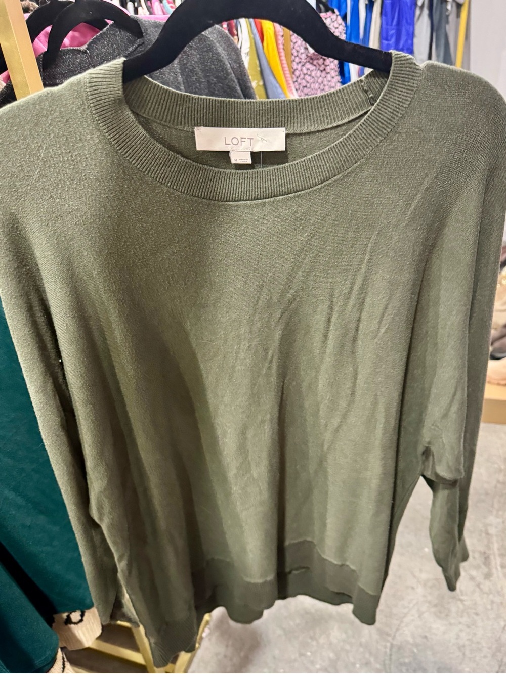 LOFT Olive Crewneck Sweater — Soft Lightweight Knit